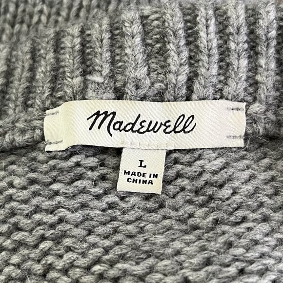 Madewell Heath Pullover Sweater L Gray Stripe Oversized Wool Alpaca Blend Boho - Picture 11 of 13
